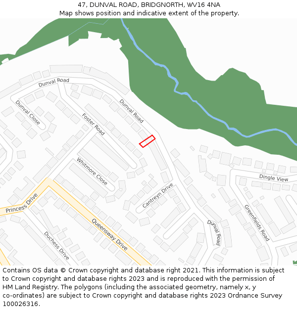 47, DUNVAL ROAD, BRIDGNORTH, WV16 4NA: Location map and indicative extent of plot