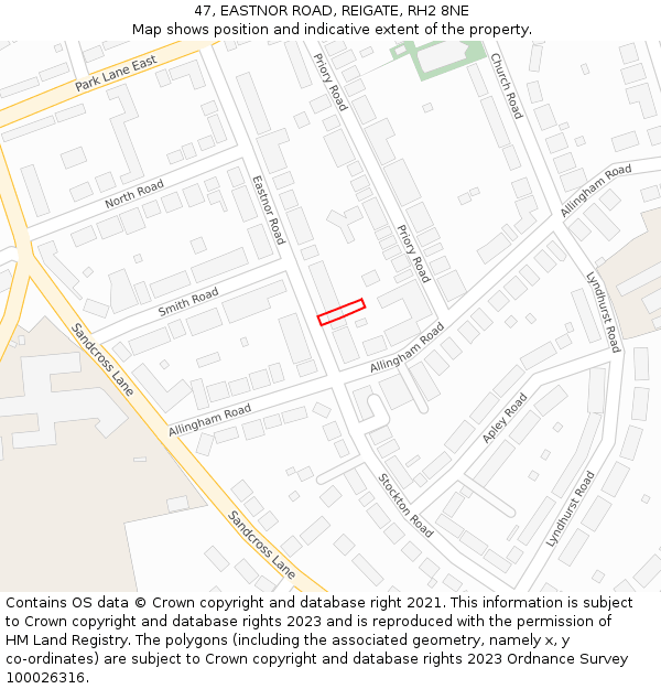 47, EASTNOR ROAD, REIGATE, RH2 8NE: Location map and indicative extent of plot