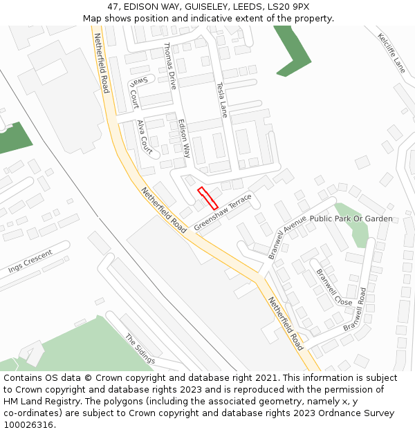 47, EDISON WAY, GUISELEY, LEEDS, LS20 9PX: Location map and indicative extent of plot