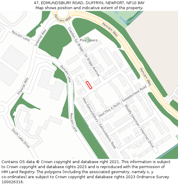 47, EDMUNDSBURY ROAD, DUFFRYN, NEWPORT, NP10 8AY: Location map and indicative extent of plot
