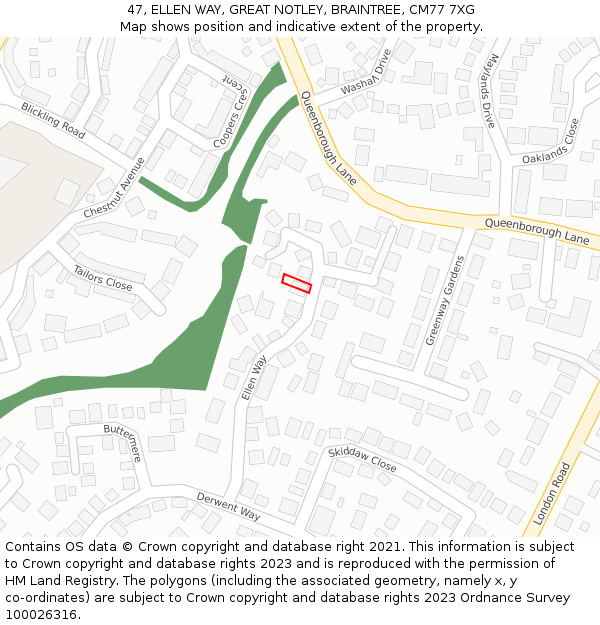 47, ELLEN WAY, GREAT NOTLEY, BRAINTREE, CM77 7XG: Location map and indicative extent of plot