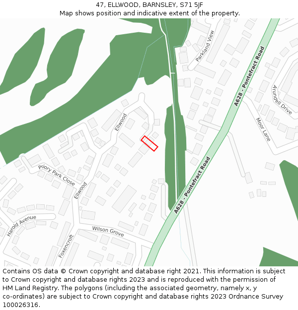 47, ELLWOOD, BARNSLEY, S71 5JF: Location map and indicative extent of plot