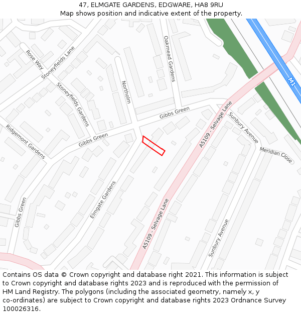 47, ELMGATE GARDENS, EDGWARE, HA8 9RU: Location map and indicative extent of plot