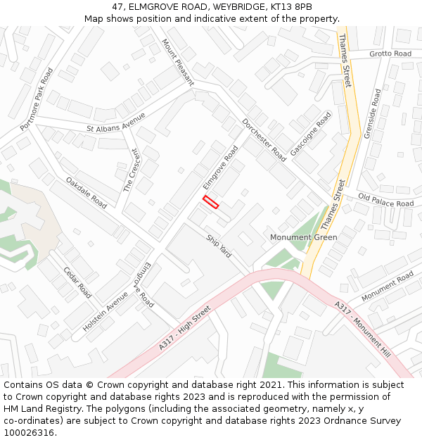 47, ELMGROVE ROAD, WEYBRIDGE, KT13 8PB: Location map and indicative extent of plot