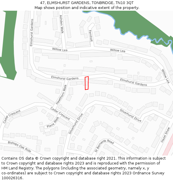 47, ELMSHURST GARDENS, TONBRIDGE, TN10 3QT: Location map and indicative extent of plot