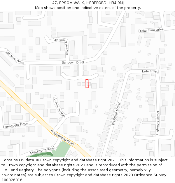 47, EPSOM WALK, HEREFORD, HR4 9NJ: Location map and indicative extent of plot