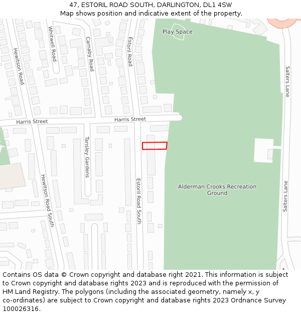 47, ESTORIL ROAD SOUTH, DARLINGTON, DL1 4SW: Location map and indicative extent of plot