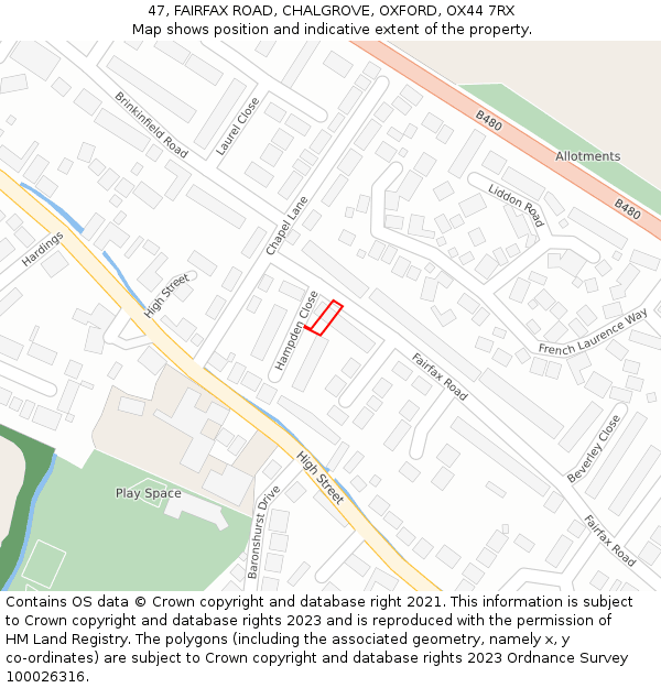 47, FAIRFAX ROAD, CHALGROVE, OXFORD, OX44 7RX: Location map and indicative extent of plot