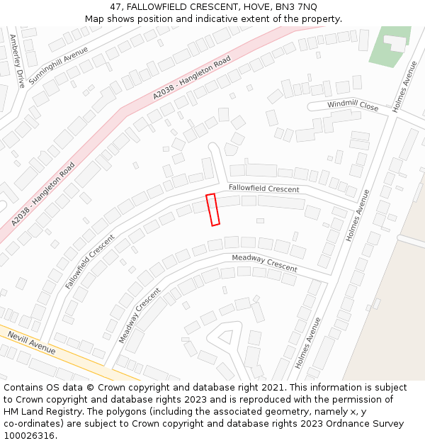47, FALLOWFIELD CRESCENT, HOVE, BN3 7NQ: Location map and indicative extent of plot