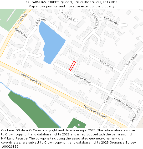 47, FARNHAM STREET, QUORN, LOUGHBOROUGH, LE12 8DR: Location map and indicative extent of plot
