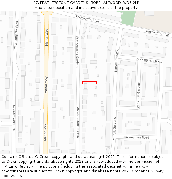 47, FEATHERSTONE GARDENS, BOREHAMWOOD, WD6 2LP: Location map and indicative extent of plot