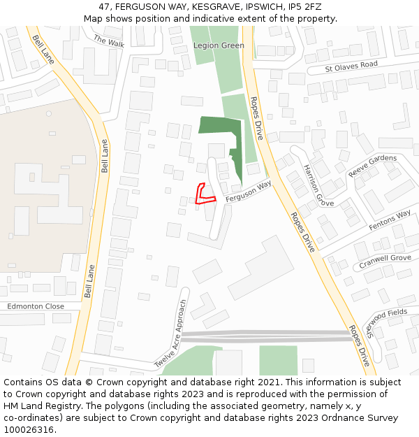 47, FERGUSON WAY, KESGRAVE, IPSWICH, IP5 2FZ: Location map and indicative extent of plot