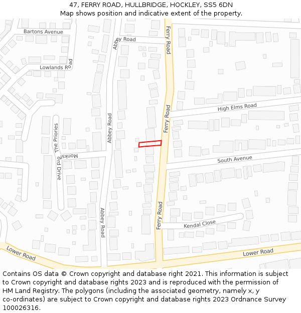 47, FERRY ROAD, HULLBRIDGE, HOCKLEY, SS5 6DN: Location map and indicative extent of plot