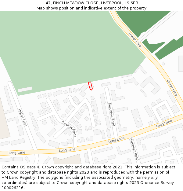 47, FINCH MEADOW CLOSE, LIVERPOOL, L9 6EB: Location map and indicative extent of plot