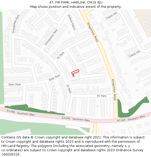 47, FIR PARK, HARLOW, CM19 4JU: Location map and indicative extent of plot