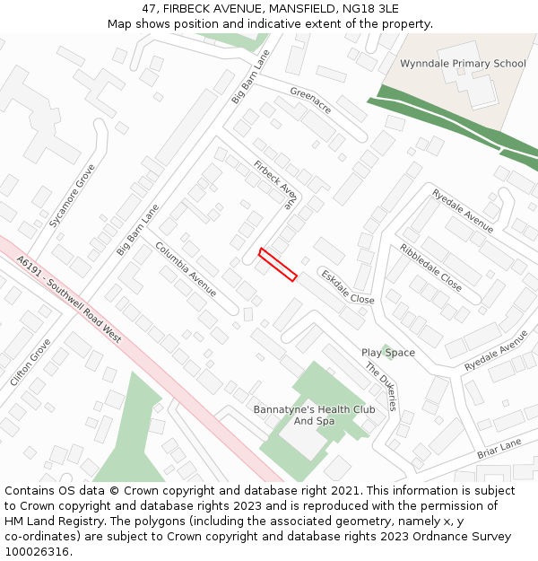 47, FIRBECK AVENUE, MANSFIELD, NG18 3LE: Location map and indicative extent of plot