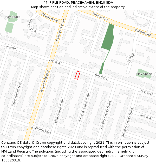 47, FIRLE ROAD, PEACEHAVEN, BN10 8DA: Location map and indicative extent of plot