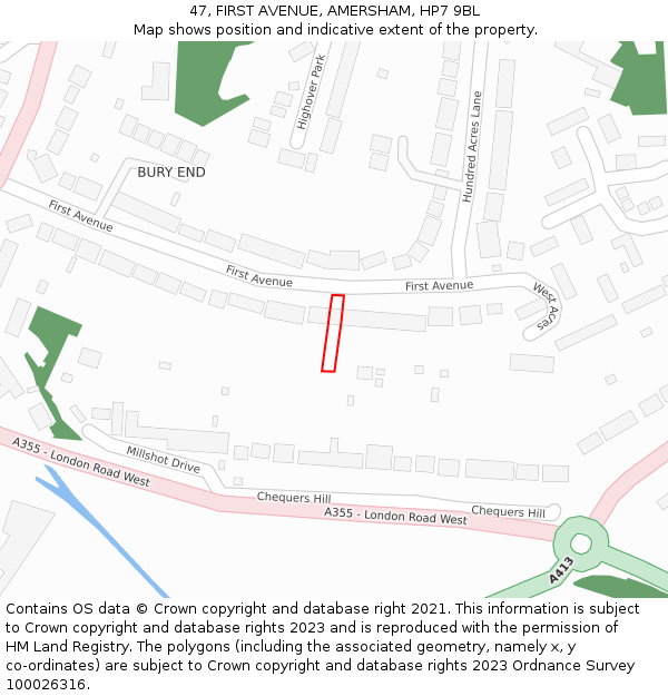 47, FIRST AVENUE, AMERSHAM, HP7 9BL: Location map and indicative extent of plot