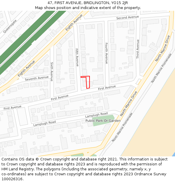 47, FIRST AVENUE, BRIDLINGTON, YO15 2JR: Location map and indicative extent of plot