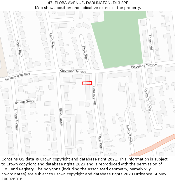 47, FLORA AVENUE, DARLINGTON, DL3 8PF: Location map and indicative extent of plot