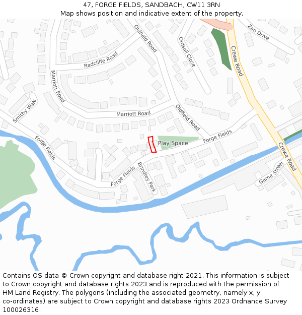 47, FORGE FIELDS, SANDBACH, CW11 3RN: Location map and indicative extent of plot