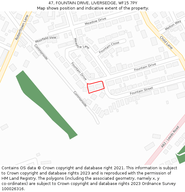 47, FOUNTAIN DRIVE, LIVERSEDGE, WF15 7PY: Location map and indicative extent of plot