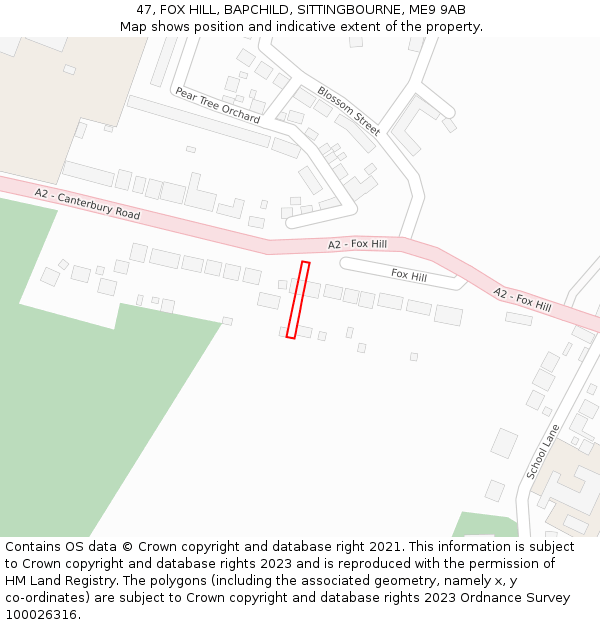 47, FOX HILL, BAPCHILD, SITTINGBOURNE, ME9 9AB: Location map and indicative extent of plot