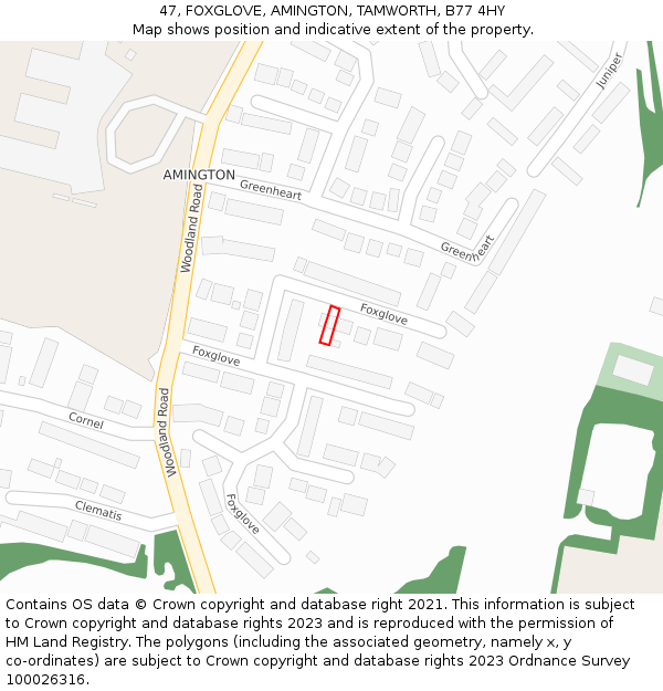 47, FOXGLOVE, AMINGTON, TAMWORTH, B77 4HY: Location map and indicative extent of plot