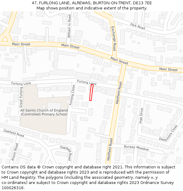 47, FURLONG LANE, ALREWAS, BURTON-ON-TRENT, DE13 7EE: Location map and indicative extent of plot