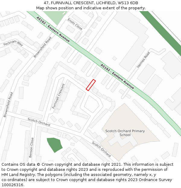 47, FURNIVALL CRESCENT, LICHFIELD, WS13 6DB: Location map and indicative extent of plot