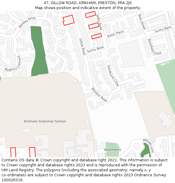 47, GILLOW ROAD, KIRKHAM, PRESTON, PR4 2JS: Location map and indicative extent of plot