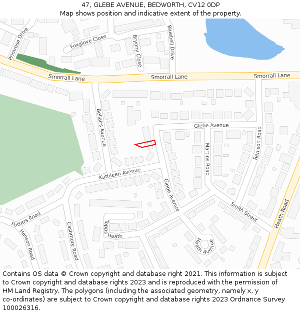 47, GLEBE AVENUE, BEDWORTH, CV12 0DP: Location map and indicative extent of plot