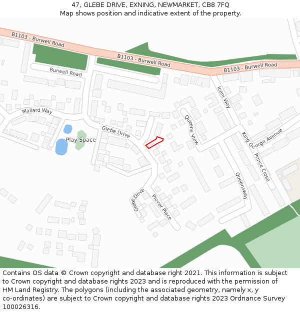 47, GLEBE DRIVE, EXNING, NEWMARKET, CB8 7FQ: Location map and indicative extent of plot