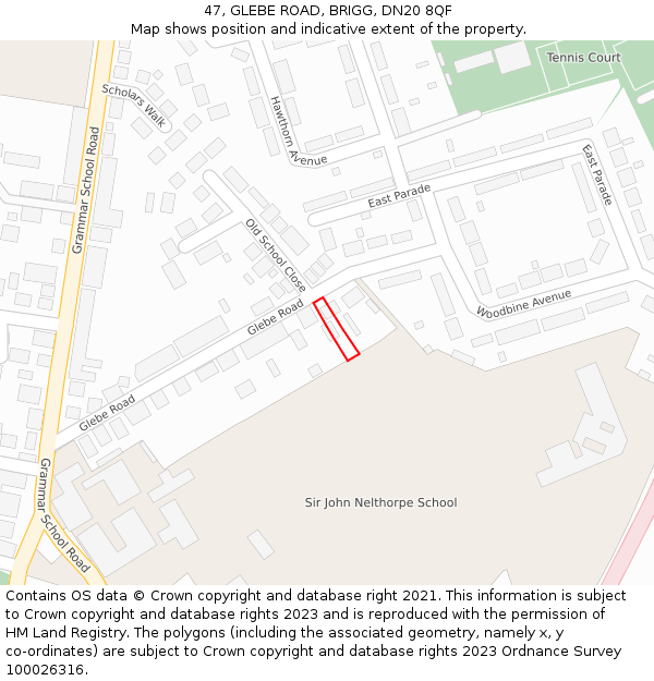 47, GLEBE ROAD, BRIGG, DN20 8QF: Location map and indicative extent of plot