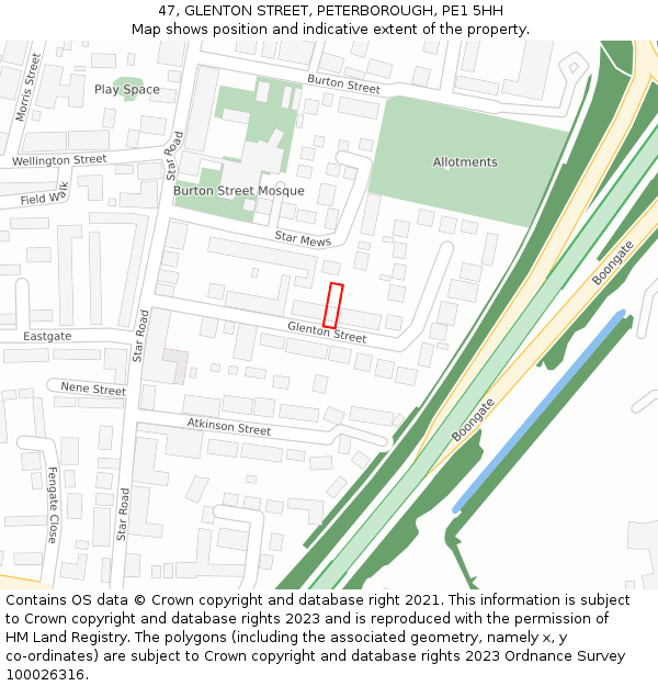 47, GLENTON STREET, PETERBOROUGH, PE1 5HH: Location map and indicative extent of plot