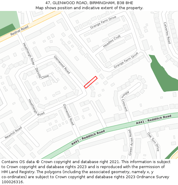 47, GLENWOOD ROAD, BIRMINGHAM, B38 8HE: Location map and indicative extent of plot