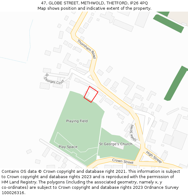 47, GLOBE STREET, METHWOLD, THETFORD, IP26 4PQ: Location map and indicative extent of plot