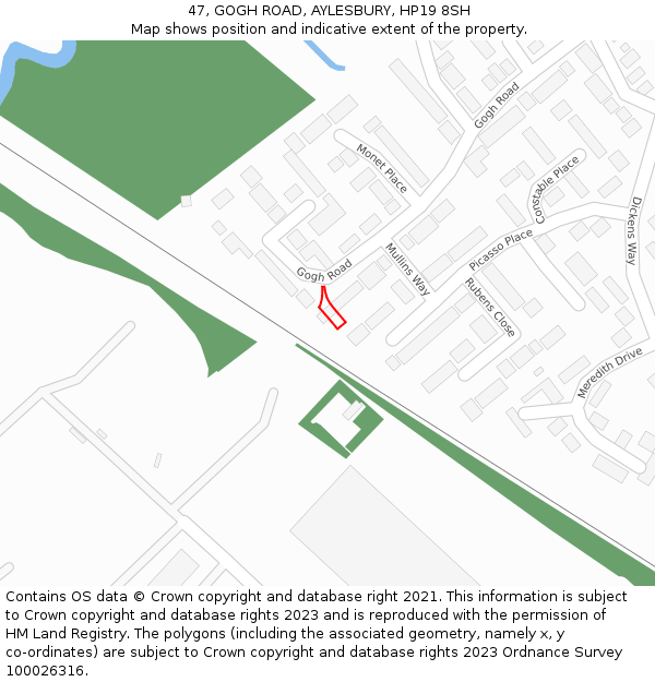 47, GOGH ROAD, AYLESBURY, HP19 8SH: Location map and indicative extent of plot