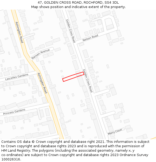 47, GOLDEN CROSS ROAD, ROCHFORD, SS4 3DL: Location map and indicative extent of plot