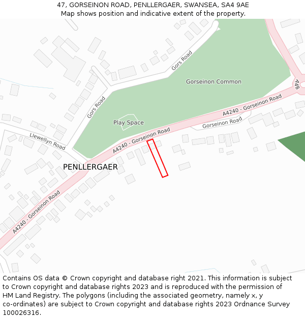 47, GORSEINON ROAD, PENLLERGAER, SWANSEA, SA4 9AE: Location map and indicative extent of plot