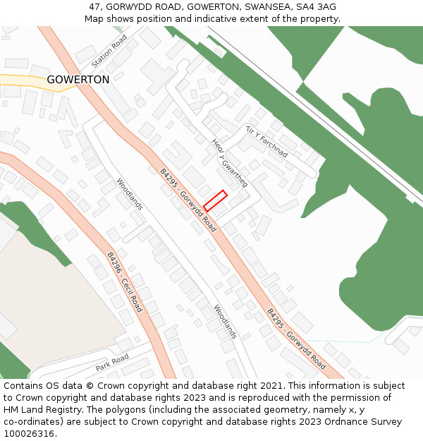 47, GORWYDD ROAD, GOWERTON, SWANSEA, SA4 3AG: Location map and indicative extent of plot