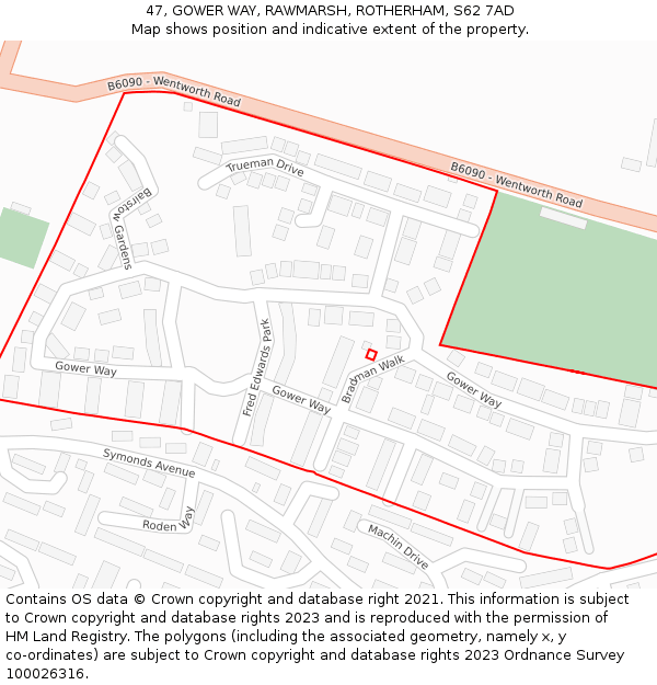 47, GOWER WAY, RAWMARSH, ROTHERHAM, S62 7AD: Location map and indicative extent of plot