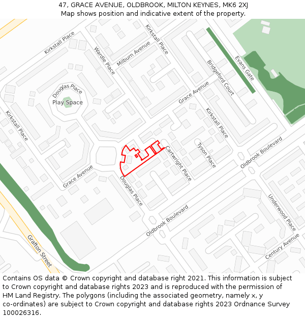 47, GRACE AVENUE, OLDBROOK, MILTON KEYNES, MK6 2XJ: Location map and indicative extent of plot