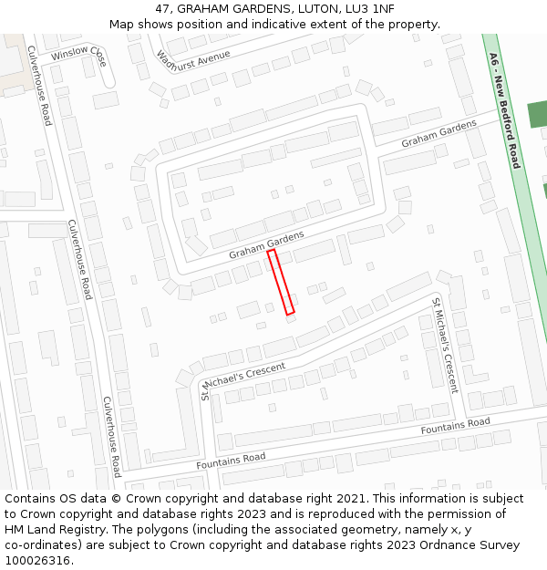 47, GRAHAM GARDENS, LUTON, LU3 1NF: Location map and indicative extent of plot