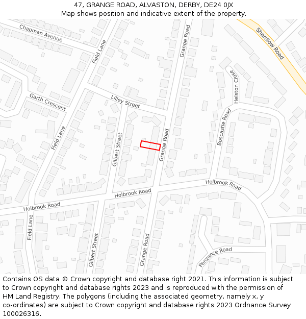 47, GRANGE ROAD, ALVASTON, DERBY, DE24 0JX: Location map and indicative extent of plot