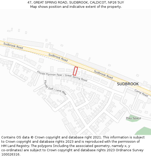 47, GREAT SPRING ROAD, SUDBROOK, CALDICOT, NP26 5UY: Location map and indicative extent of plot