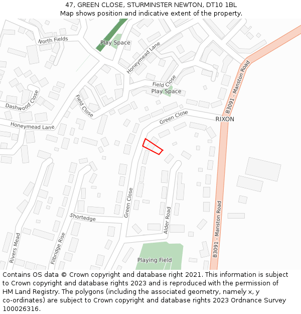 47, GREEN CLOSE, STURMINSTER NEWTON, DT10 1BL: Location map and indicative extent of plot