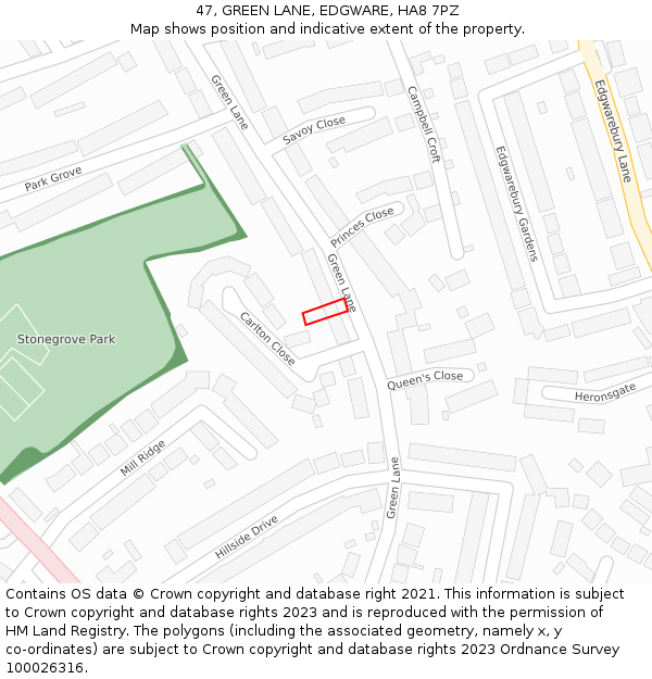 47, GREEN LANE, EDGWARE, HA8 7PZ: Location map and indicative extent of plot