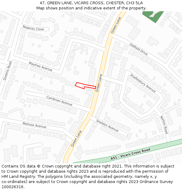 47, GREEN LANE, VICARS CROSS, CHESTER, CH3 5LA: Location map and indicative extent of plot