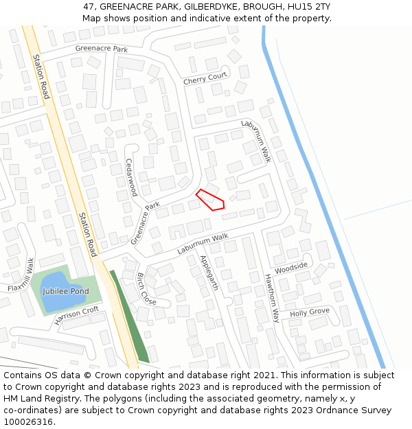 47, GREENACRE PARK, GILBERDYKE, BROUGH, HU15 2TY: Location map and indicative extent of plot